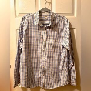 Lands’ End Women’s Yellow & Blue Plaid Button Down Shirt Large